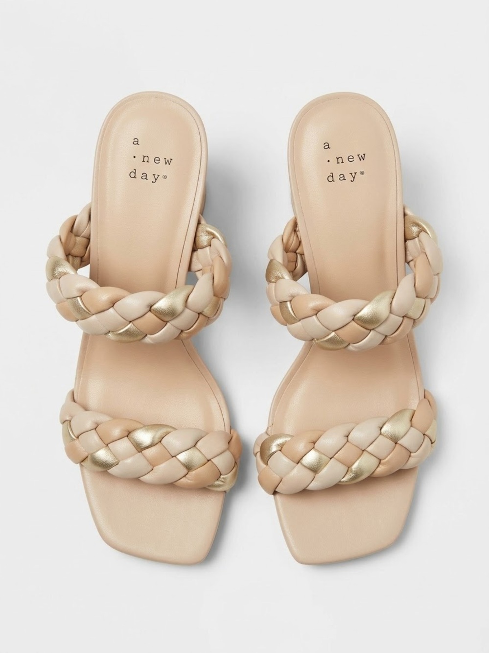 a new day Braided Double-Strap Slide Sandals in Beige and Gold